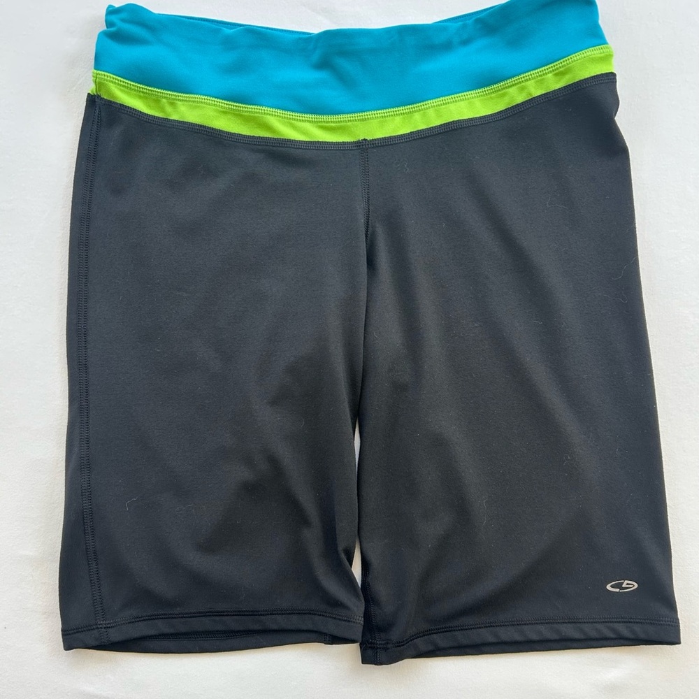 Black Athletic Shorts with Blue and Green Waistband